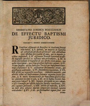 Diss. ... inaug. de effectu baptismi iuridico