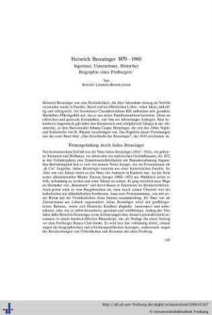 Heinrich Brenzinger 1879-1960. Ingenieur, Unternehmer, Historiker. Biographie eines Freiburgers.