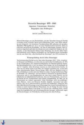 Heinrich Brenzinger 1879-1960. Ingenieur, Unternehmer, Historiker. Biographie eines Freiburgers.