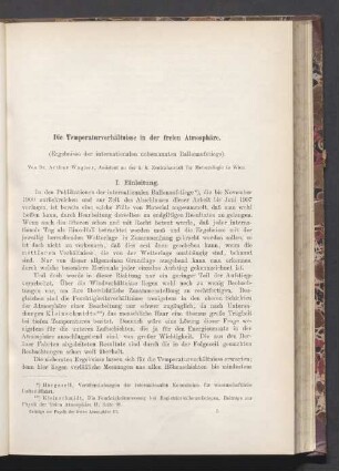 Die Temperaturverhältnisse in der freien Atmosphäre. (Ergebnisse der internationalen unbemannten Ballonaufstiege)
