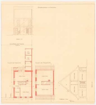 Arbeiterwohnhaus mit Stall: Grundrisse EG und OG, 2 Schnitte 1:100