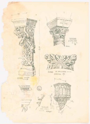 Skizzenheft SS 1902: Zwinger, Dresden. Kirchen, Perugia, Ravenna, Classe: Details
