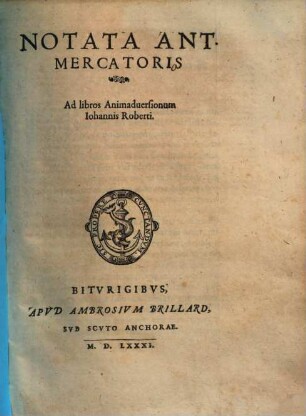 Notata ad libros animadversionum Johannis Roberti