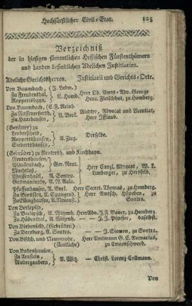Verzeichniß der in hiesigen saemmtlichen Hessischen Fuerstenthuemern und Landen befindlichen Adelichen Justitiarien