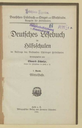 [Bd. 1 = Mittelstufe, [Schülerbd.]]: Deutsches Lesebuch für Hilfsschulen