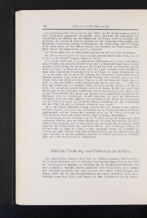 Jährliche Förderung und Verbrauch der Kohlen.