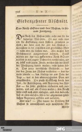 Siebenzehnter Abschnitt. Das Reich GOttes und des Meßias, in seinem Fortgang.
