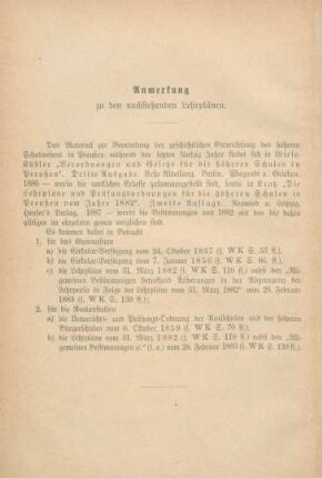 Anmerkungen zu den nachstehenden Lehrplänen
