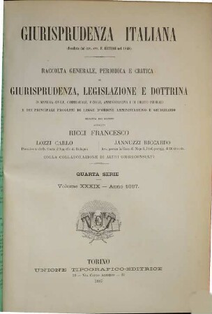 Giurisprudenza italiana. 39 = Ser. 4. 1887