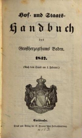 Hof- und Staats-Handbuch des Grossherzogthums Baden, 1847
