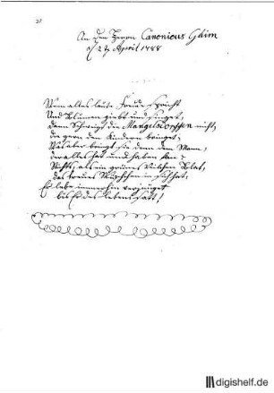 38: Brief von Unbekannt an Johann Wilhelm Ludwig Gleim