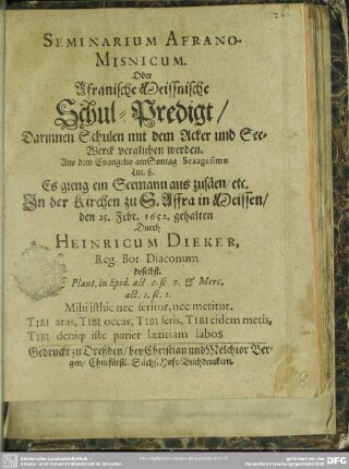Afranische Meissnische Schul-Predigt