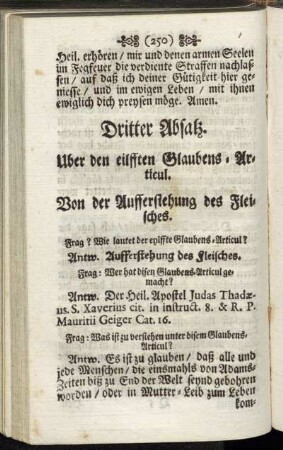 Dritter Absatz. Uber den eilfften Glaubens-Articul. Von der Aufferstehung des Fleisches