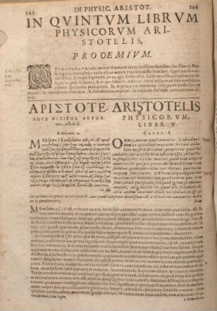 In Qvintvm Librvm Physicorvm Aristotelis, Prooemivm.