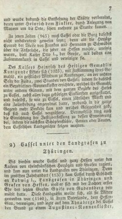 2) Cassel unter den Landgrafen zu Thüringen.