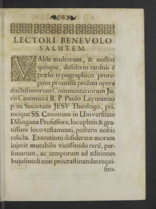 Lectori Benevolo Salutem.