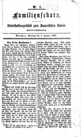 Familienschatz : tägliche Unterhaltungsbeilage zum Bayerischen Kurier. 1859 = Jg. 3