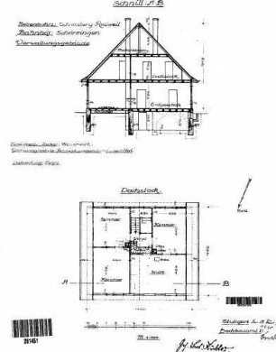 Schörzingen: Empfangsgebäude Verwaltungsgebäude Grundriß DG,Querschnitt A-B