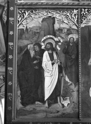 Altar in erster Öffnung — Szenen aus dem Leben Johannes des Täufers — Linker Außenflügel: Vier Szenen aus dem Leben des Heiligen — Johannes verweist auf Christus als den Messias