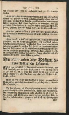 Von Publication-oder Eröffnung des letzten Willens-oder Testaments.