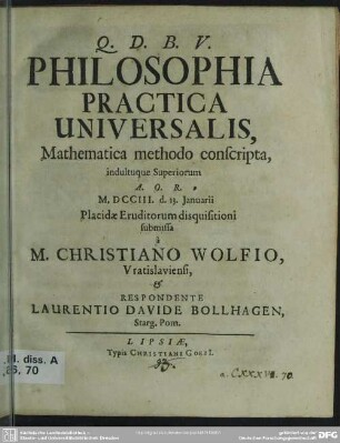 Philosophia Practica Universalis Mathematica methodo conscripta