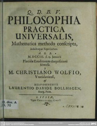 Philosophia Practica Universalis Mathematica methodo conscripta