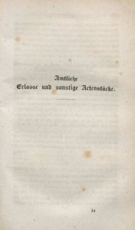 Amtliche Erlasse und sonstige Actenstücke