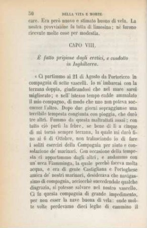 Capo VIII. `E fatto prigione dagli eretici, e condotto in Inghilterra