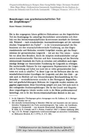 Bemerkungen zum sprachwissenschaftlichen Teil der Empfehlungen