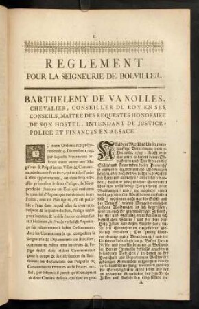 1-8, Reglement Pur La Seigneurie De Bolviller