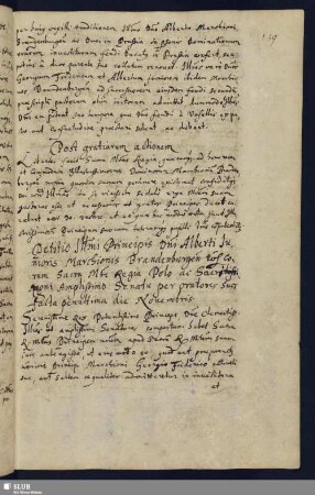 S. 139-142. Petitio Domini Alberti Junioris Marchionis Brandenburgensis coram Majestate Regia Polo, per oratores suos facta penultima die Nouembris.