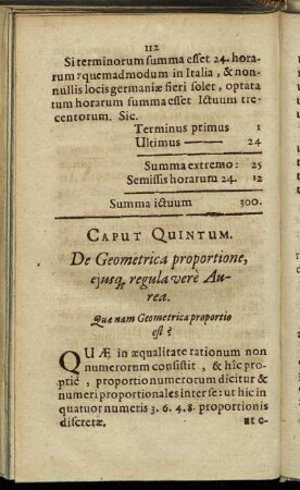 Caput Quintum. De Geometrica proportione, ejusq regula vere Aurea.