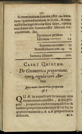 Caput Quintum. De Geometrica proportione, ejusq regula vere Aurea.
