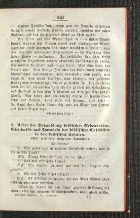 Ueber die Behandlung bildlicher Redensarten, Gleichnisse und Parabeln der biblischen Geschichte in den deutschen Schulen : (mit praktischen Beispielen beleuchtet) ; (Fortsetzung)