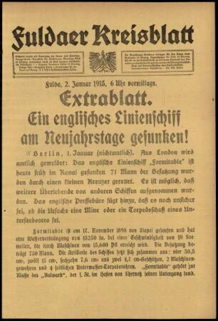 Erste Ausgabe vom Samstag, den 02. Januar 1915.