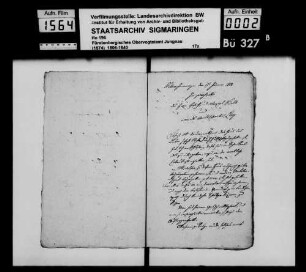 Vermögensübergabe des Josef Ott in Inneringen an seinen Sohn Karl