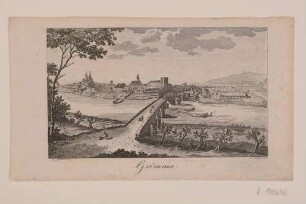 Die Stadt Grimma in Sachsen mit der Pöppelmannbrücke, der Augustinerkirche und dem Schloss, Blick über die Mulde aus nordöstlicher Richtung