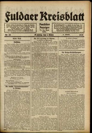Erste Ausgabe vom Samstag, den 01. März 1919.