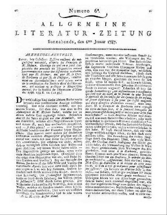 Société de l'Harmonie <Ostende>: Système raisonné du magnétisme universel. D'après les principes de M. Mesmer etc. Paris 1786