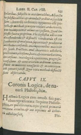 Caput IX. Coronis Logica, de natura Philosophiae.