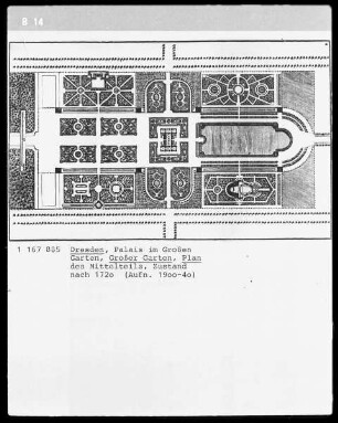 Palais im Großen Garten, Kavaliershaus: Plan des Mittelteils, Zustand nach 1720