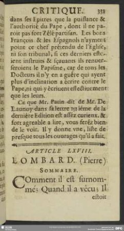 Article LXVIII. Lombard. (Pierre)