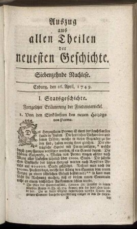 Siebenzehnde Nachlese. Coburg, den 26. April. 1749.