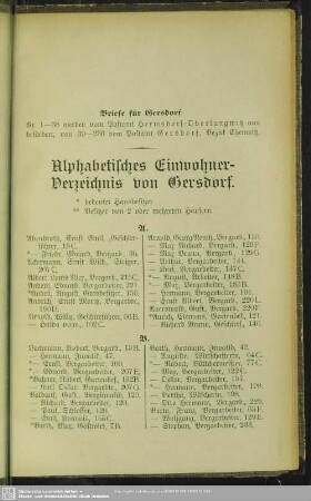 Einwohnerverzeichnis : Alphabetisches Einwohner-Verzeichnis von Gersdorf