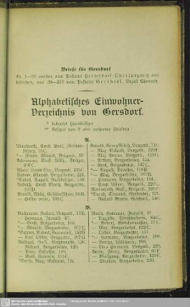 Einwohnerverzeichnis : Alphabetisches Einwohner-Verzeichnis von Gersdorf