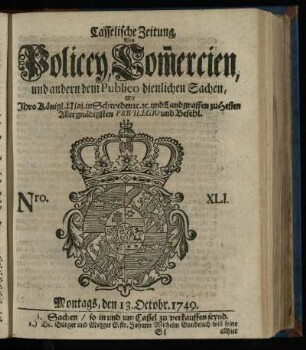 Nro. XLI, Montags, den 13. Octobr. 1749