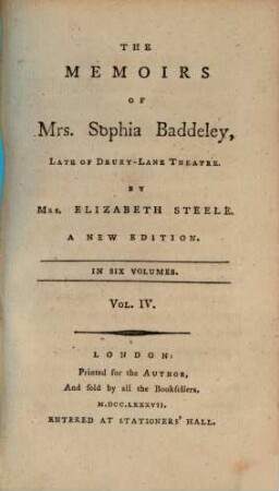 The Memoirs Of Mrs. Sophia Baddeley, Late Of Drury-Lane Theatre : In Six Volumes, 4