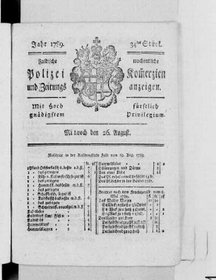 34tes Stück., Ausgabe vom 26. August 1789