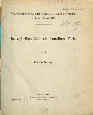 De codicibus Mediceis Annalium Taciti