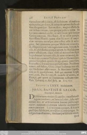 Epistola LXXX. Mediolanum. Ioan. Baptistae Sacco, Senatui à Secretis.